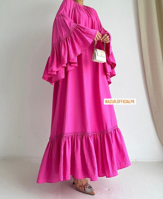 Ruffle Sleeve Linen Maxi Dress