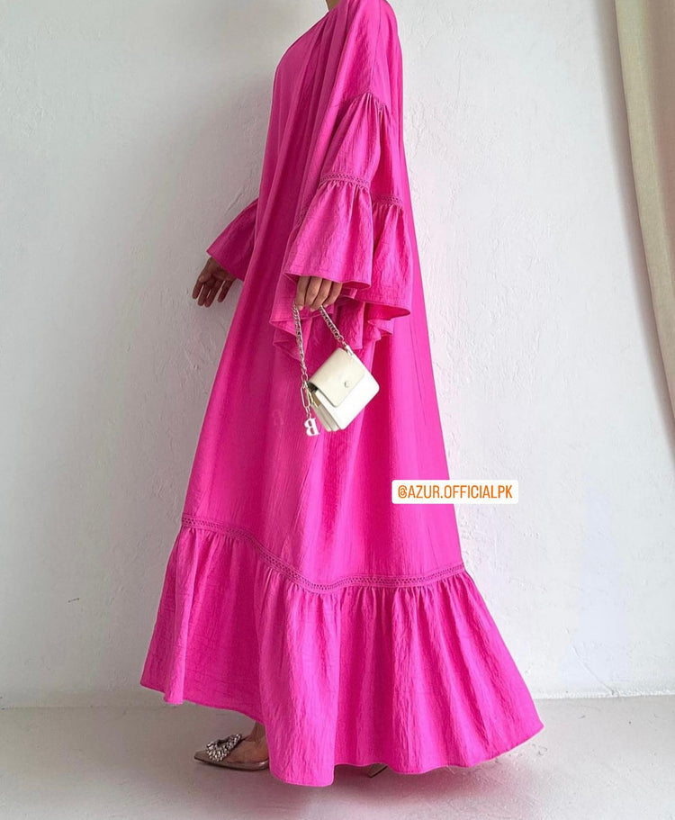 Ruffle Sleeve Linen Maxi Dress