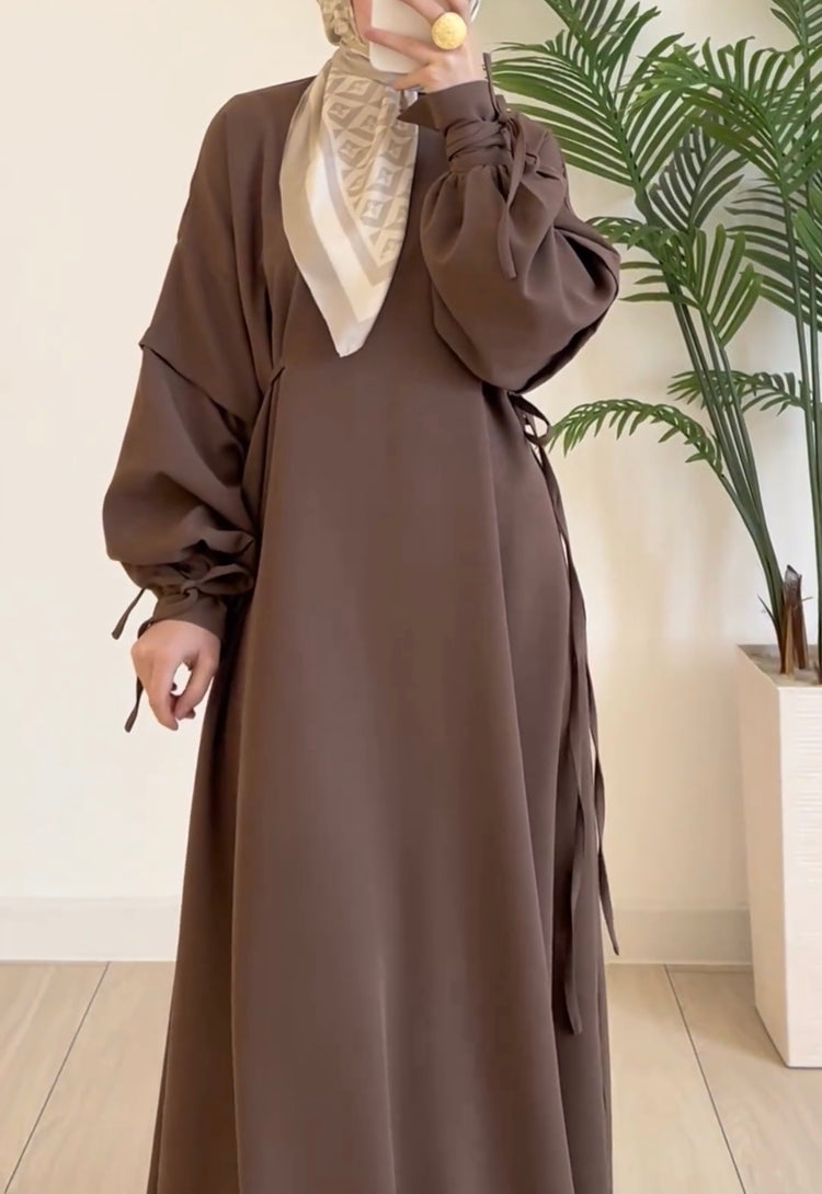 Elegant Double Georgette Abaya with Tie-Sleeve Detailing