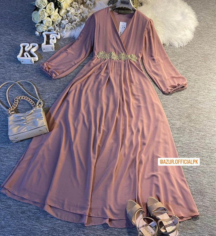 Embroidered Waist Georgette Maxi
