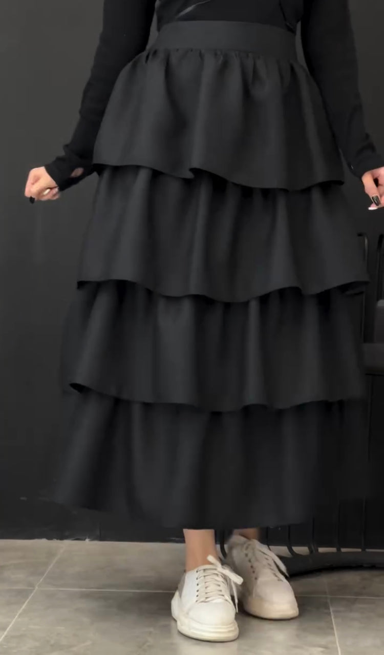 Cotton Tiered Ruffle Maxi Skirt