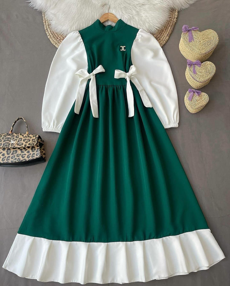 Elegant Contrast Bow Dress