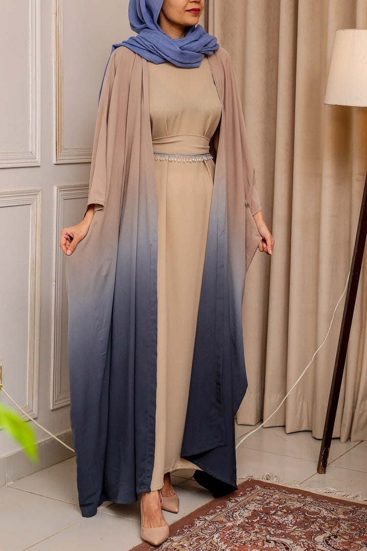 Ombre Elegance Georgette Dress with Cape