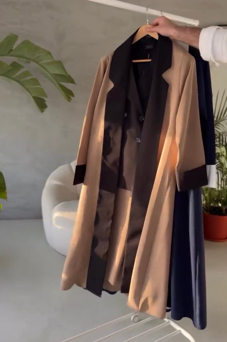Elegant Tuxedo-Inspired Abaya Set – Gown, Shirt & Trousers