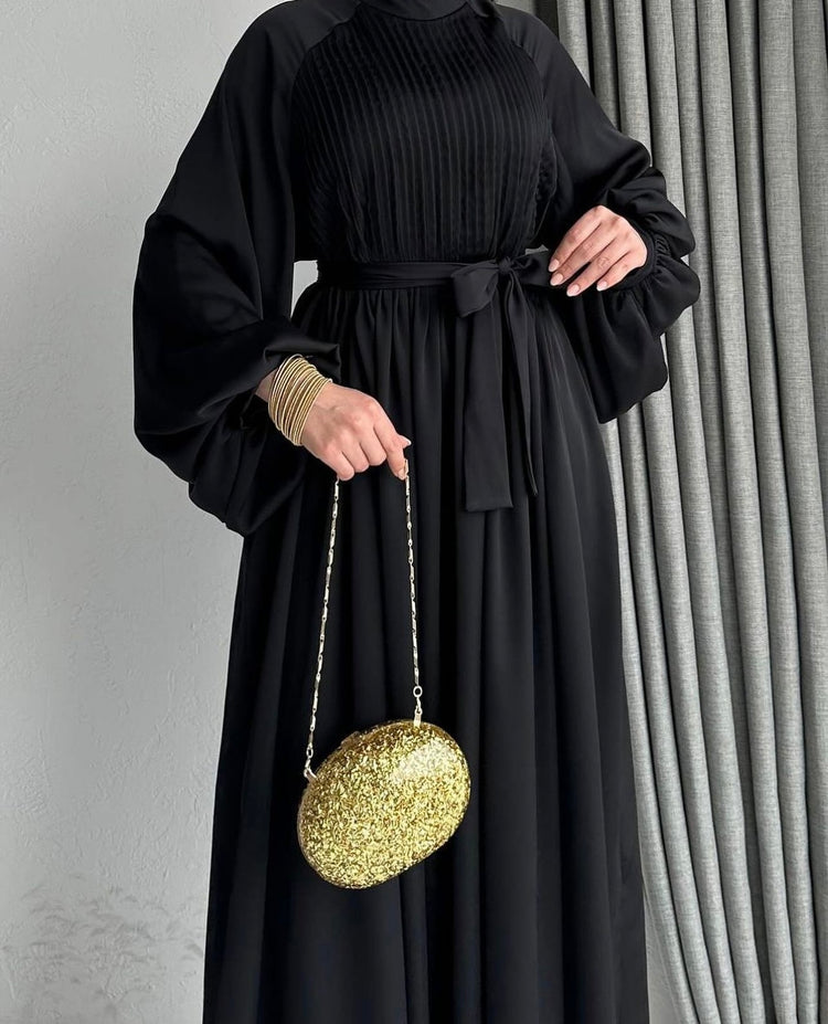 Pleated Waist Tie Maxi Abaya
