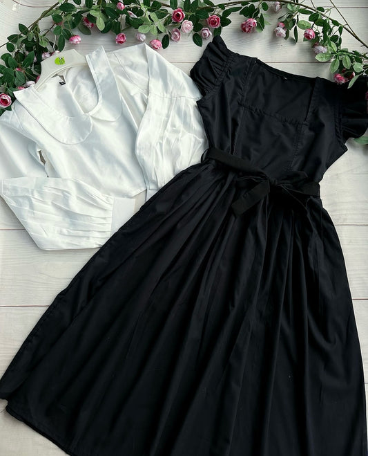 Chic Cotton Dress with White Shirt