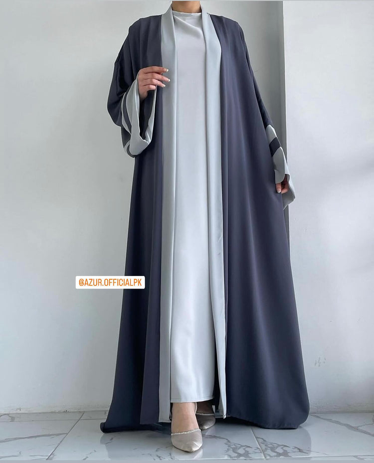 Contrast Trim Double Georgette Abaya Set