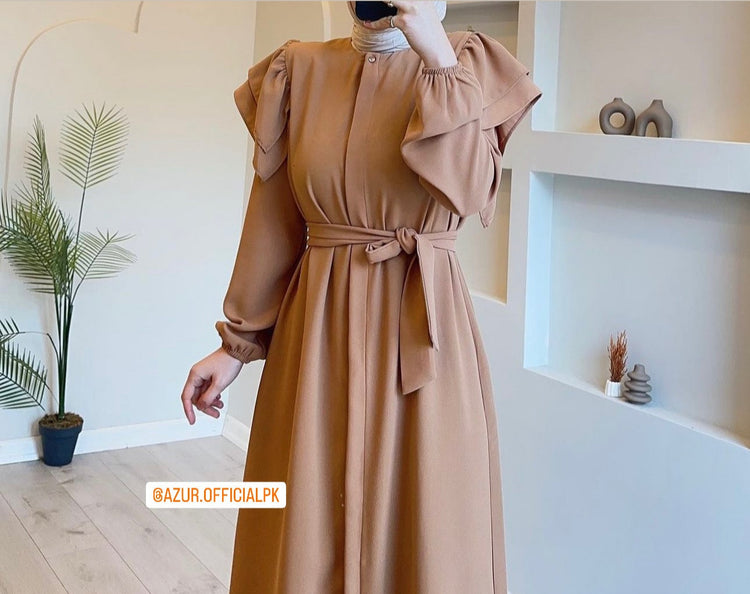 Ruffled Sleeve Belted Maxi Dress