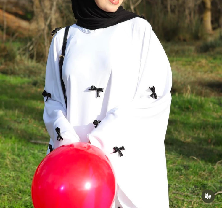 Bow Embellished Double Georgette Abaya