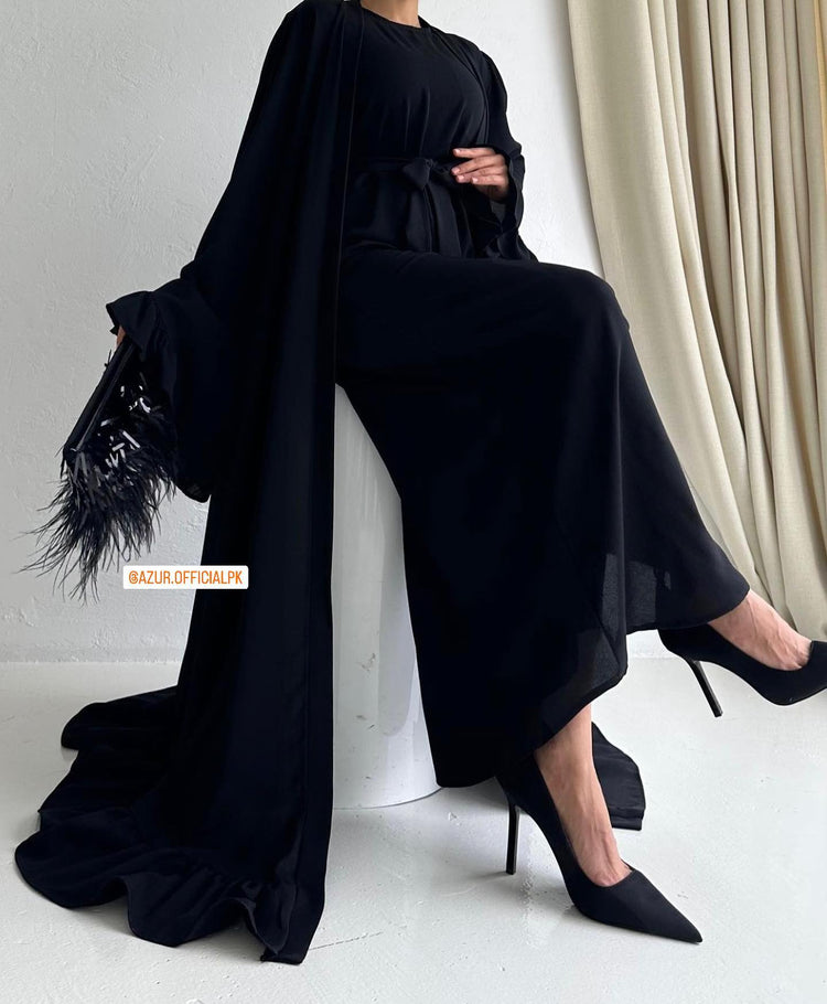 Elegant Ruffle Sleeve Abaya Set