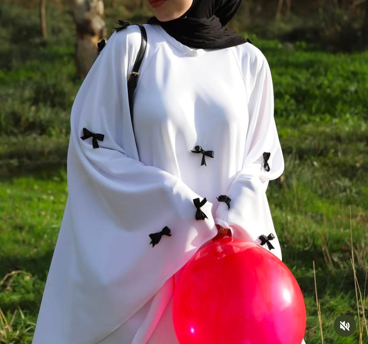 Bow Embellished Double Georgette Abaya