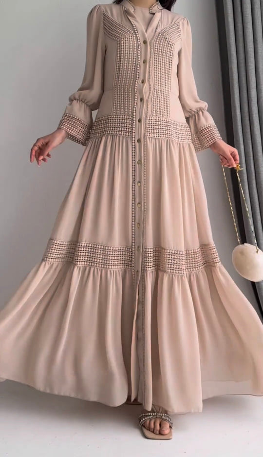 Lace Button-Down Gown Set