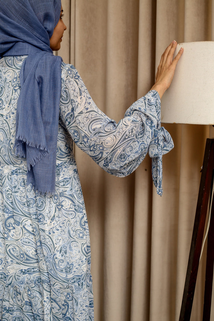 Blue Paisley Chiffon Maxi Dress