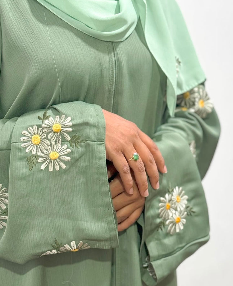 Floral Embroidered Crushed Silk Abaya