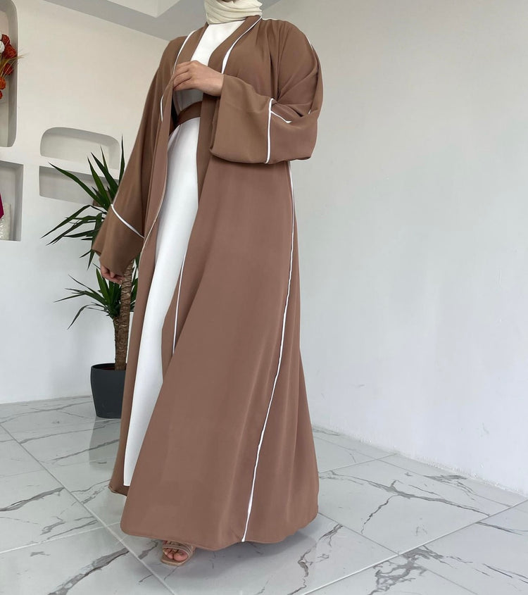 Elegant Contrast-Trim Abaya Set
