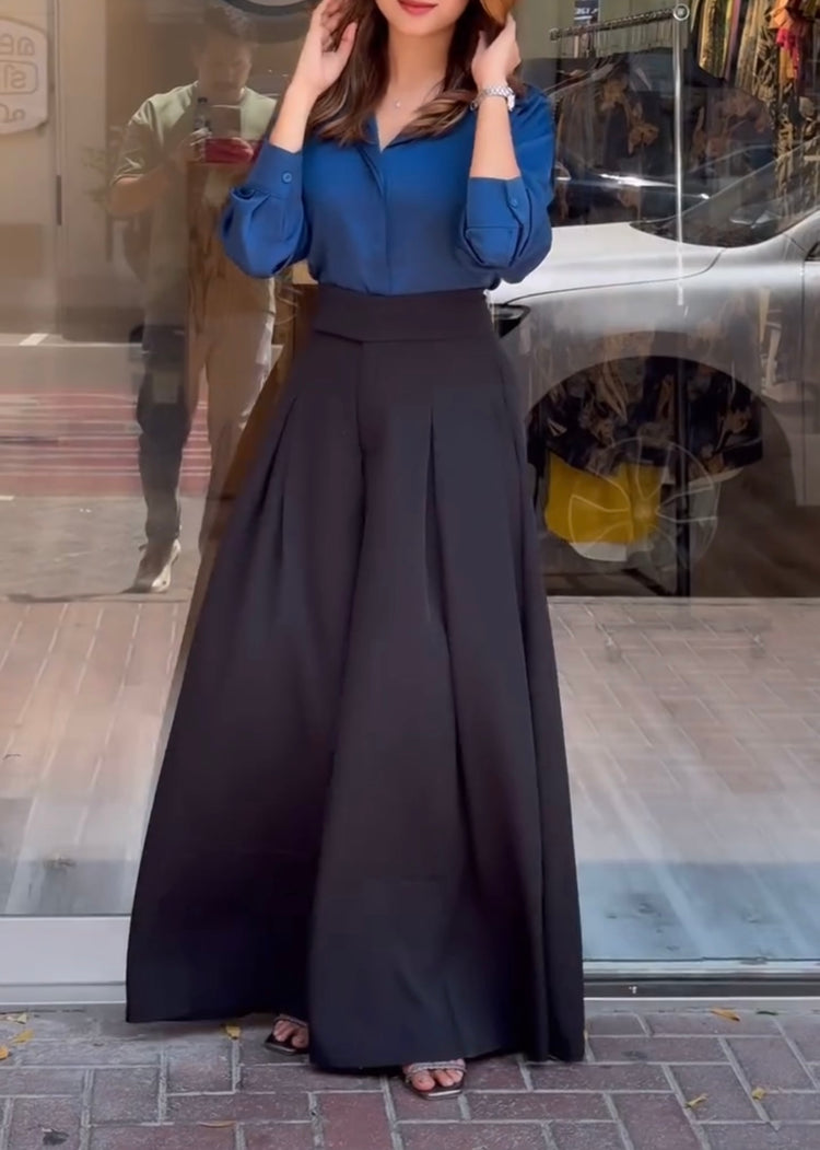 Elegant Double Georgette Shirt and Wide-Leg Pants Set