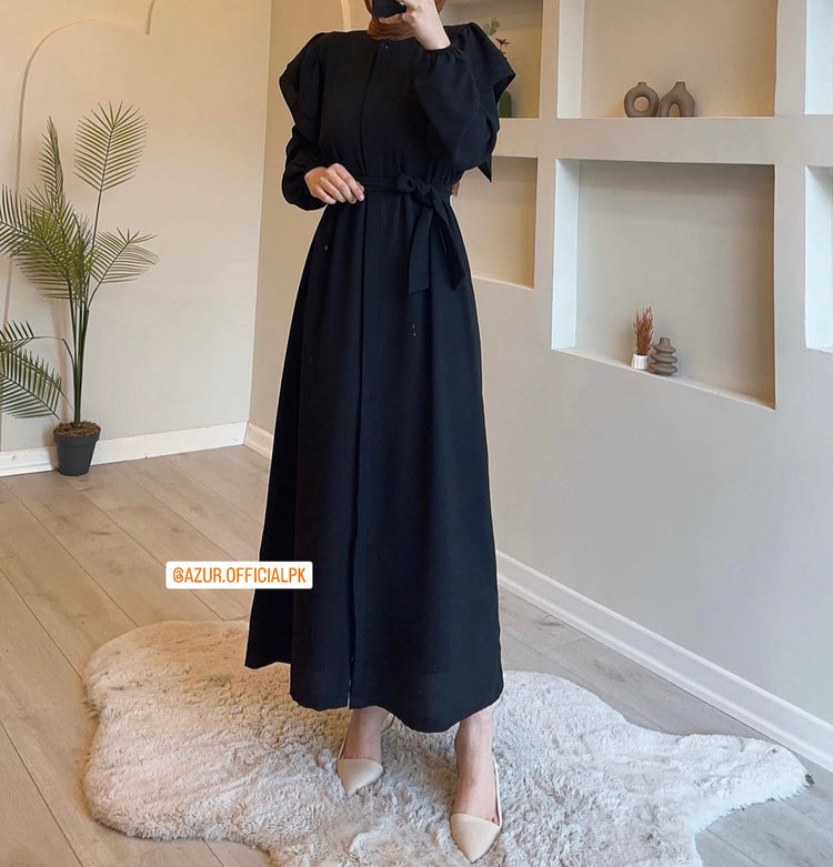 Ruffled Sleeve Belted Maxi Dress