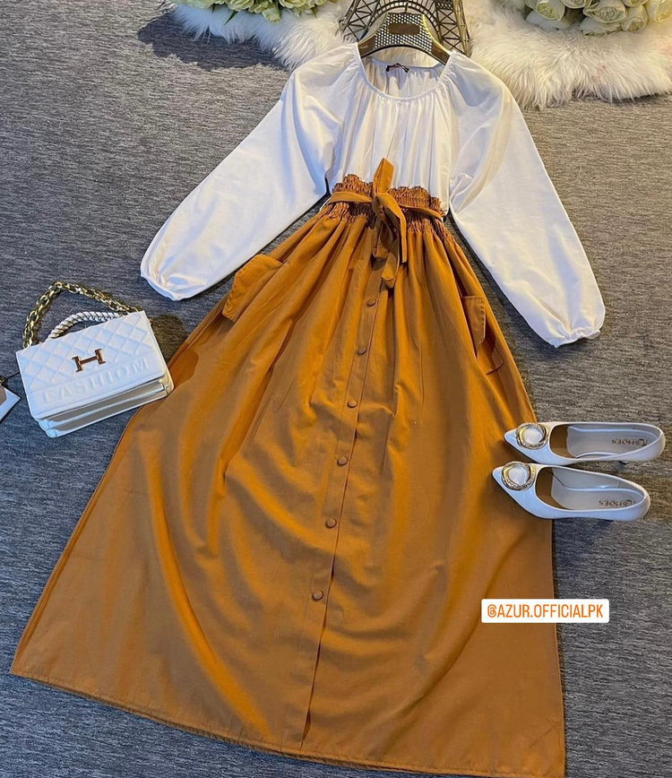 Button-Down Skirt & Puff Sleeve Shirt Set