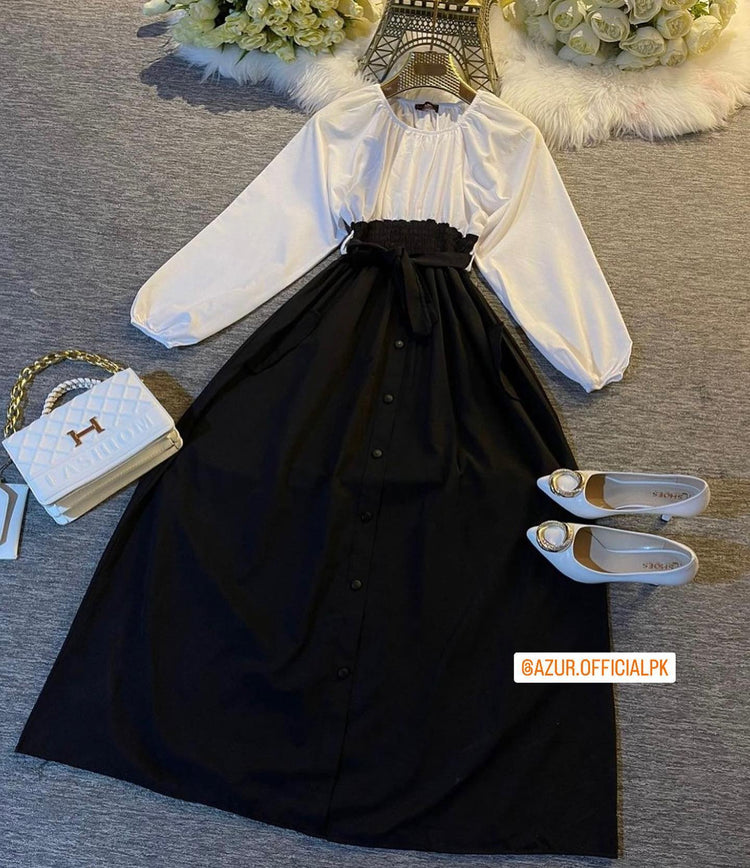 Button-Down Skirt & Puff Sleeve Shirt Set
