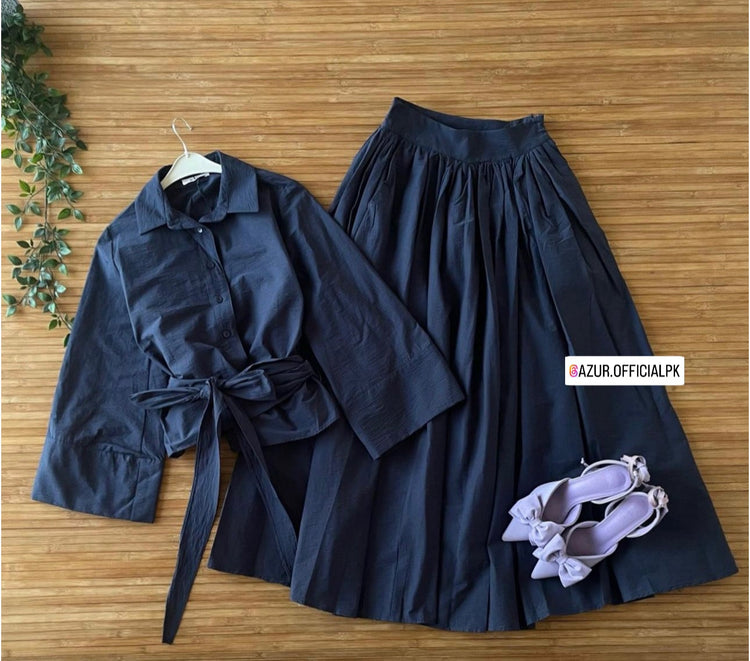 Cotton Co-Ord Set – Button-Up Shirt & Flowy Skirt