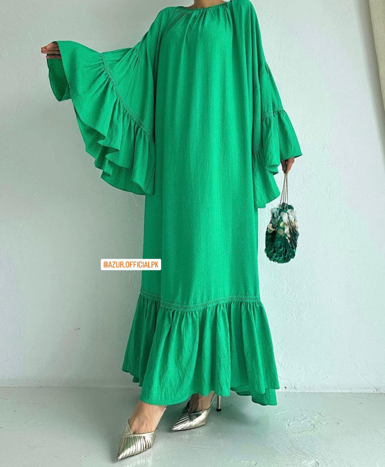 Ruffle Sleeve Linen Maxi Dress