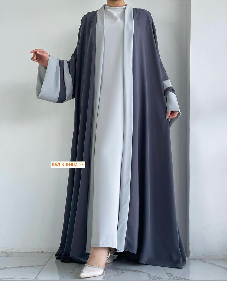 Contrast Trim Double Georgette Abaya Set