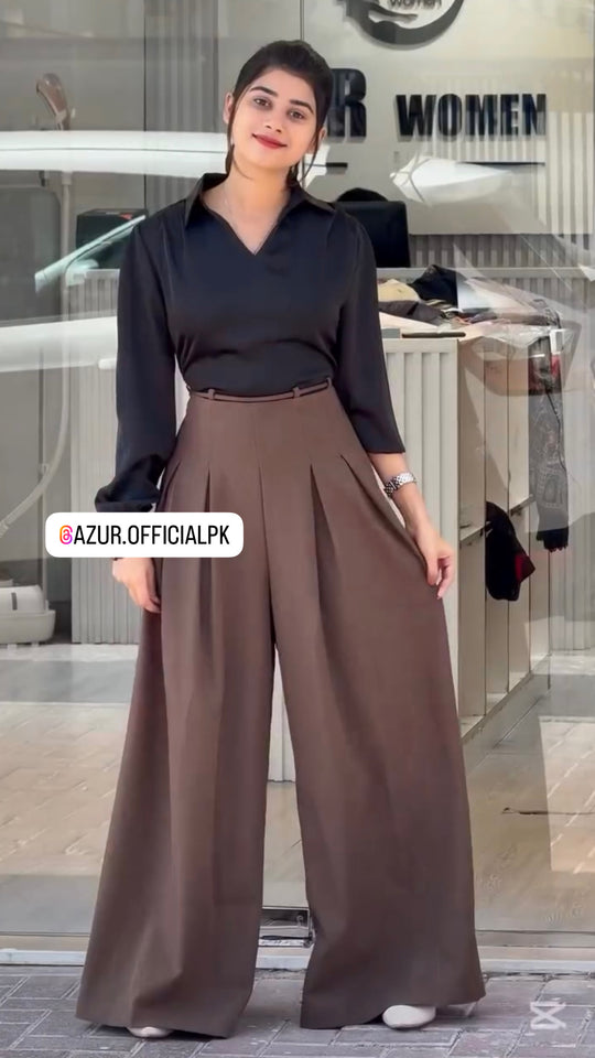 Wide-Leg Pleated Trousers Set