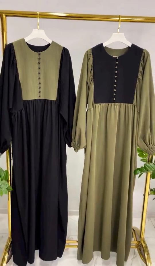 Two-Tone Button Detail Abaya