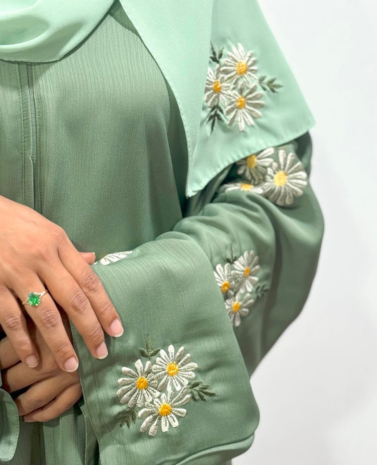 Floral Embroidered Crushed Silk Abaya