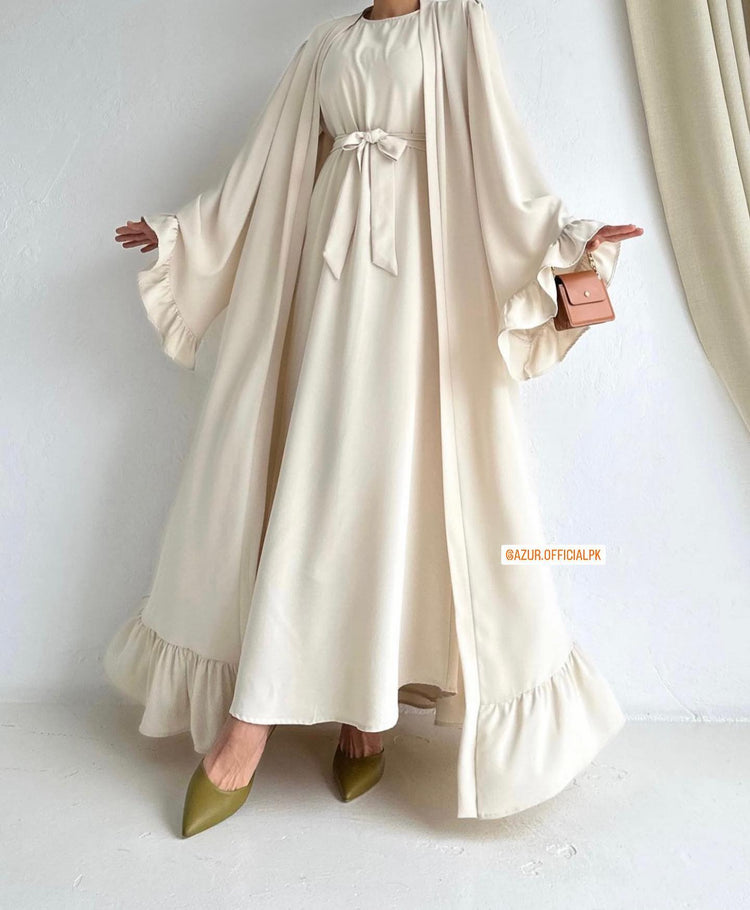 Elegant Ruffle Sleeve Abaya Set