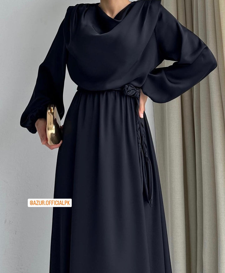 Elegant Drape Neck Double Georgette Dress