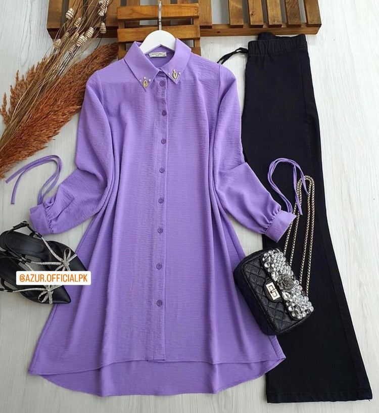 Embellished Collar Double Georgette Shirt & Trousers Set