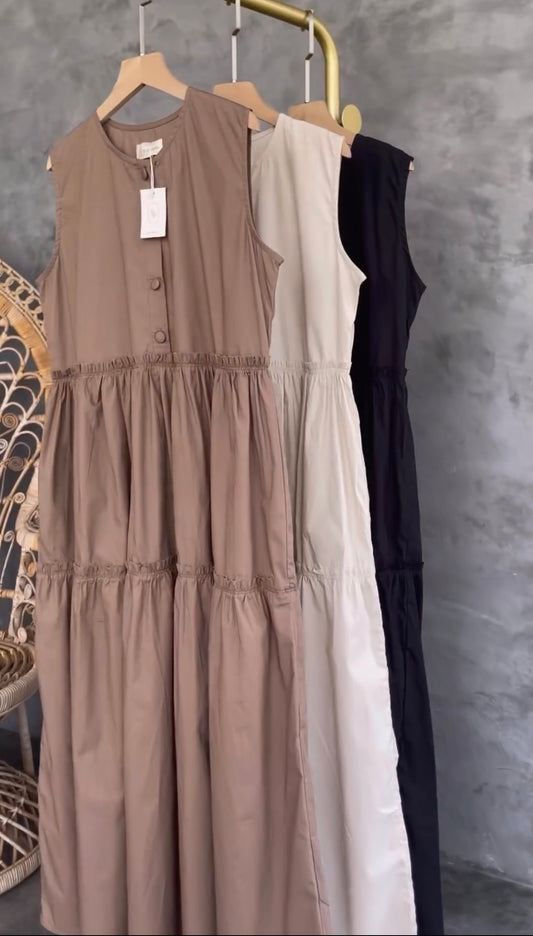 Sleeveless Cotton Tiered Maxi Dress