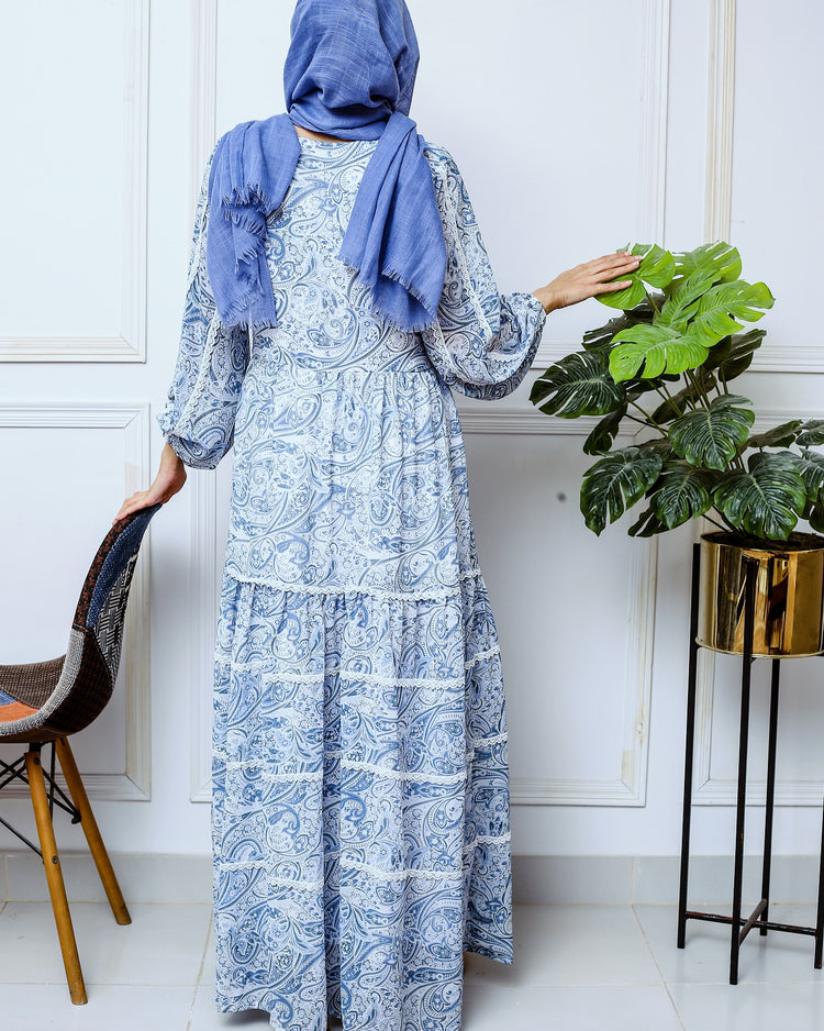 Blue Paisley Chiffon Maxi Dress