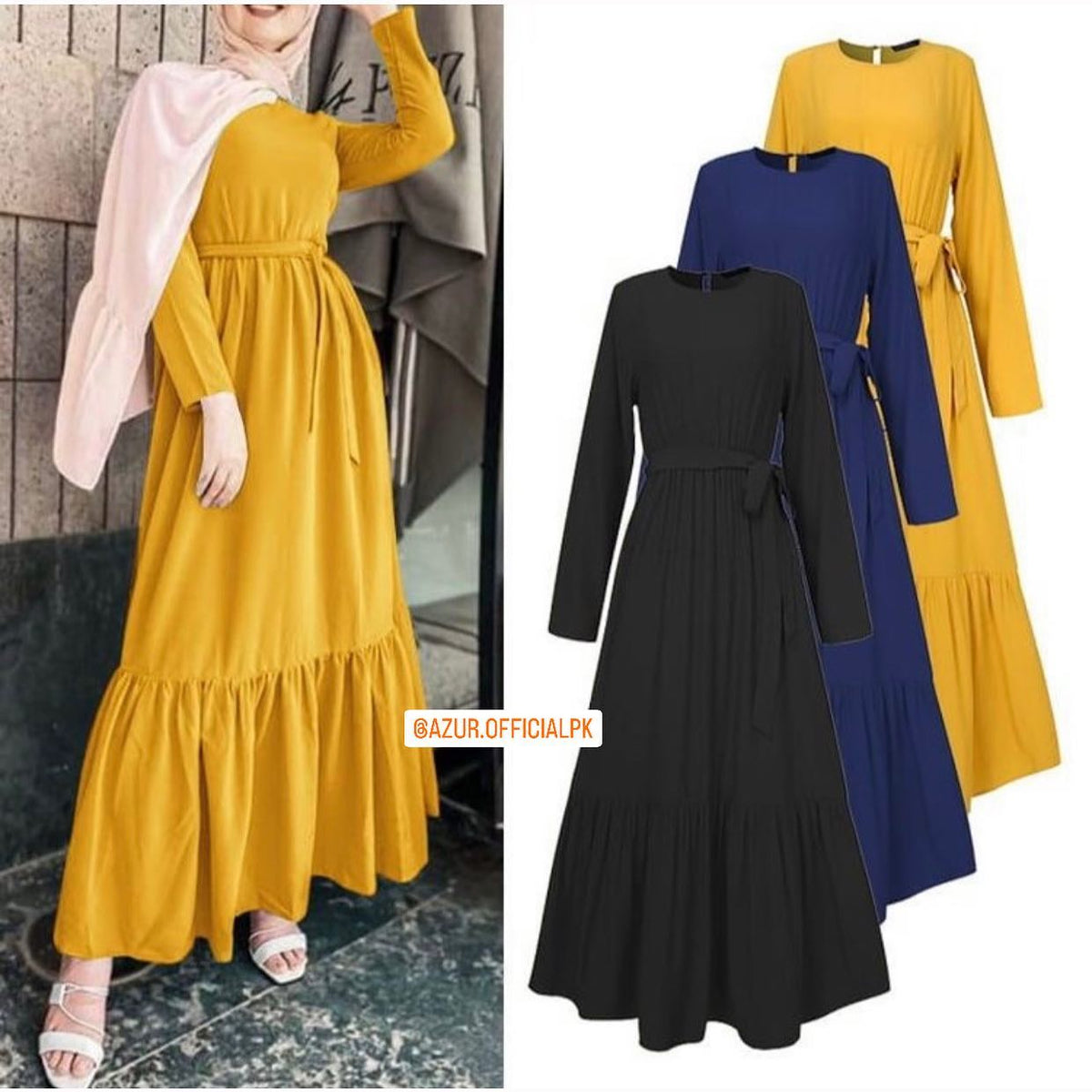 Cinched Waist Abaya with Ruffle – Azurofficial