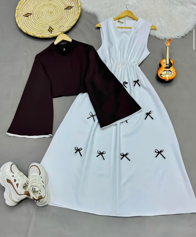 Elegant Double Georgette Bow Dress Set