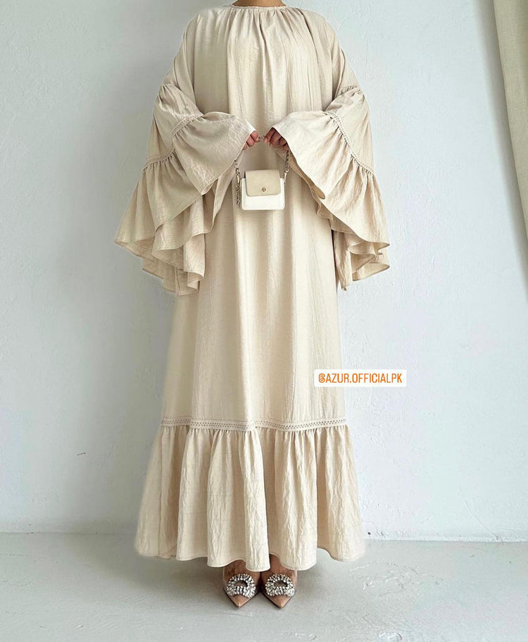 Ruffle Sleeve Linen Maxi Dress