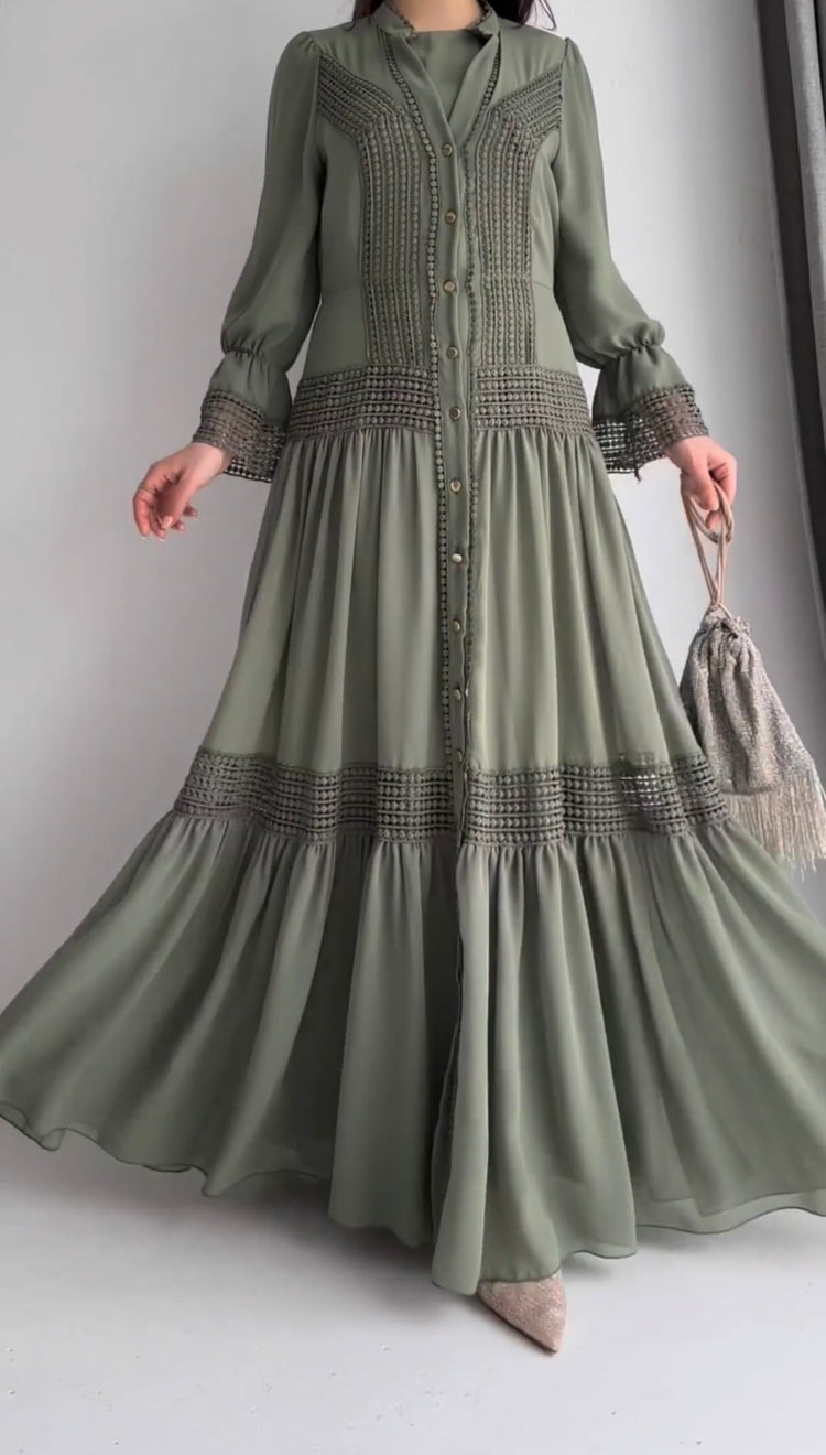 Lace Button-Down Gown Set