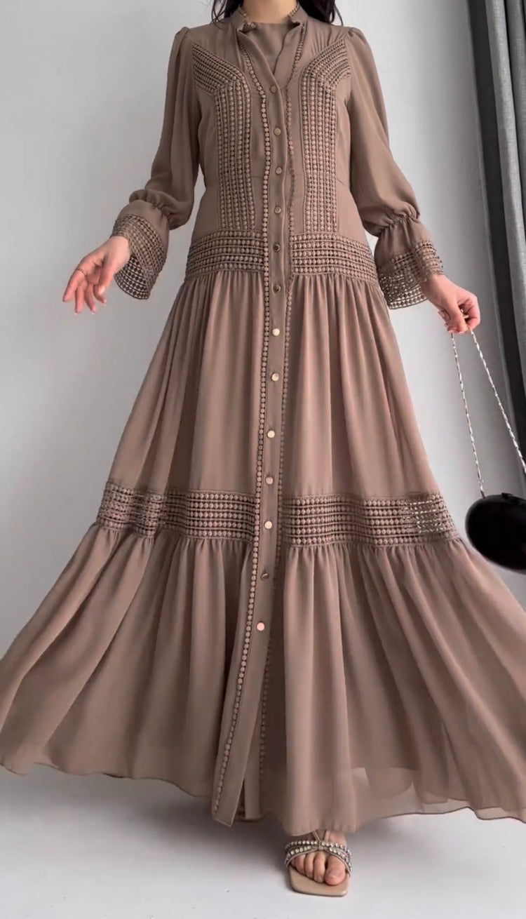 Lace Button-Down Gown Set