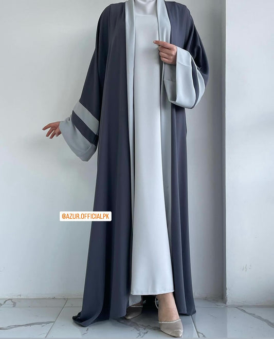 Contrast Trim Double Georgette Abaya Set