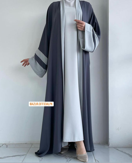 Contrast Trim Double Georgette Abaya Set