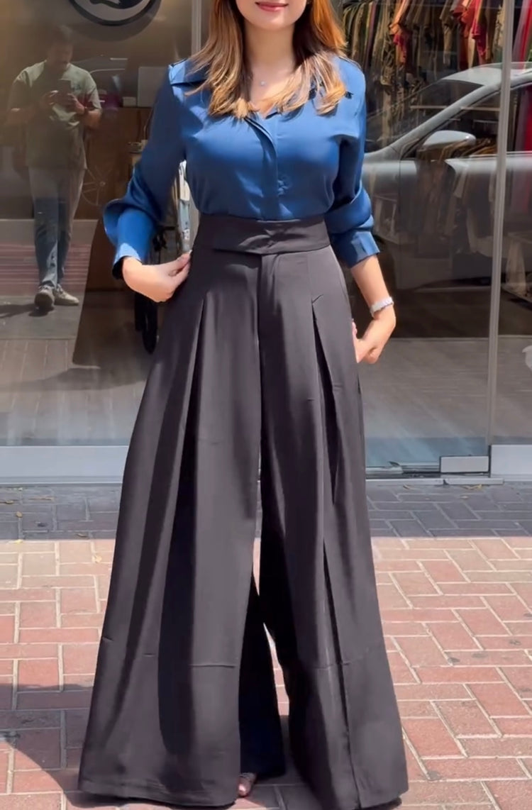 Elegant Double Georgette Shirt and Wide-Leg Pants Set