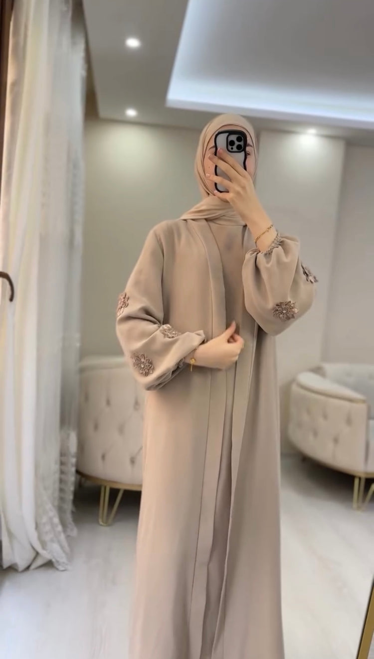 Lace Flower Tie-Waist Abaya