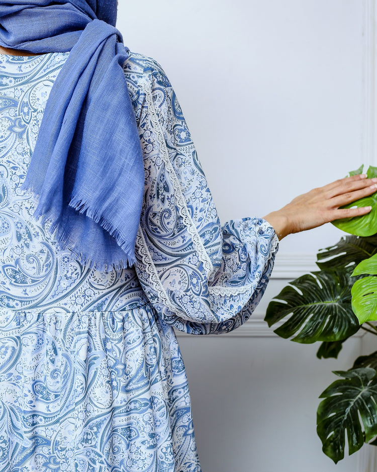 Blue Paisley Chiffon Maxi Dress