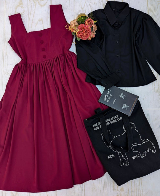 Chic Cotton Dress with Black Blouse Set