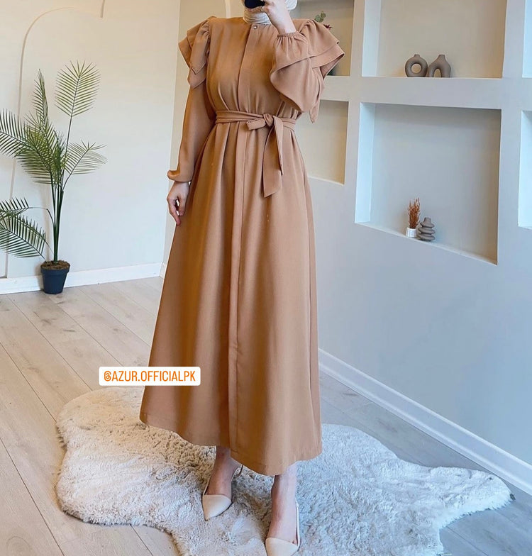 Ruffled Sleeve Belted Maxi Dress