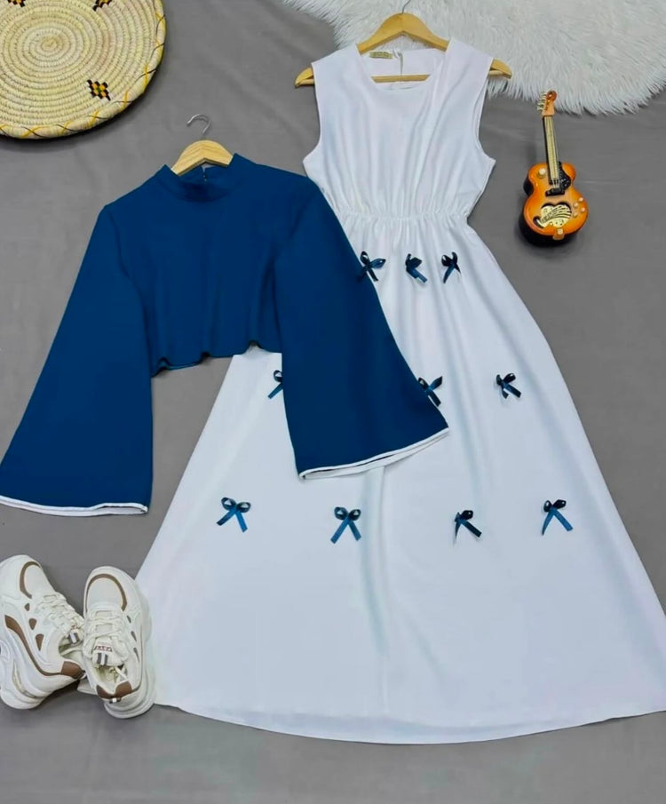 Elegant Double Georgette Bow Dress Set