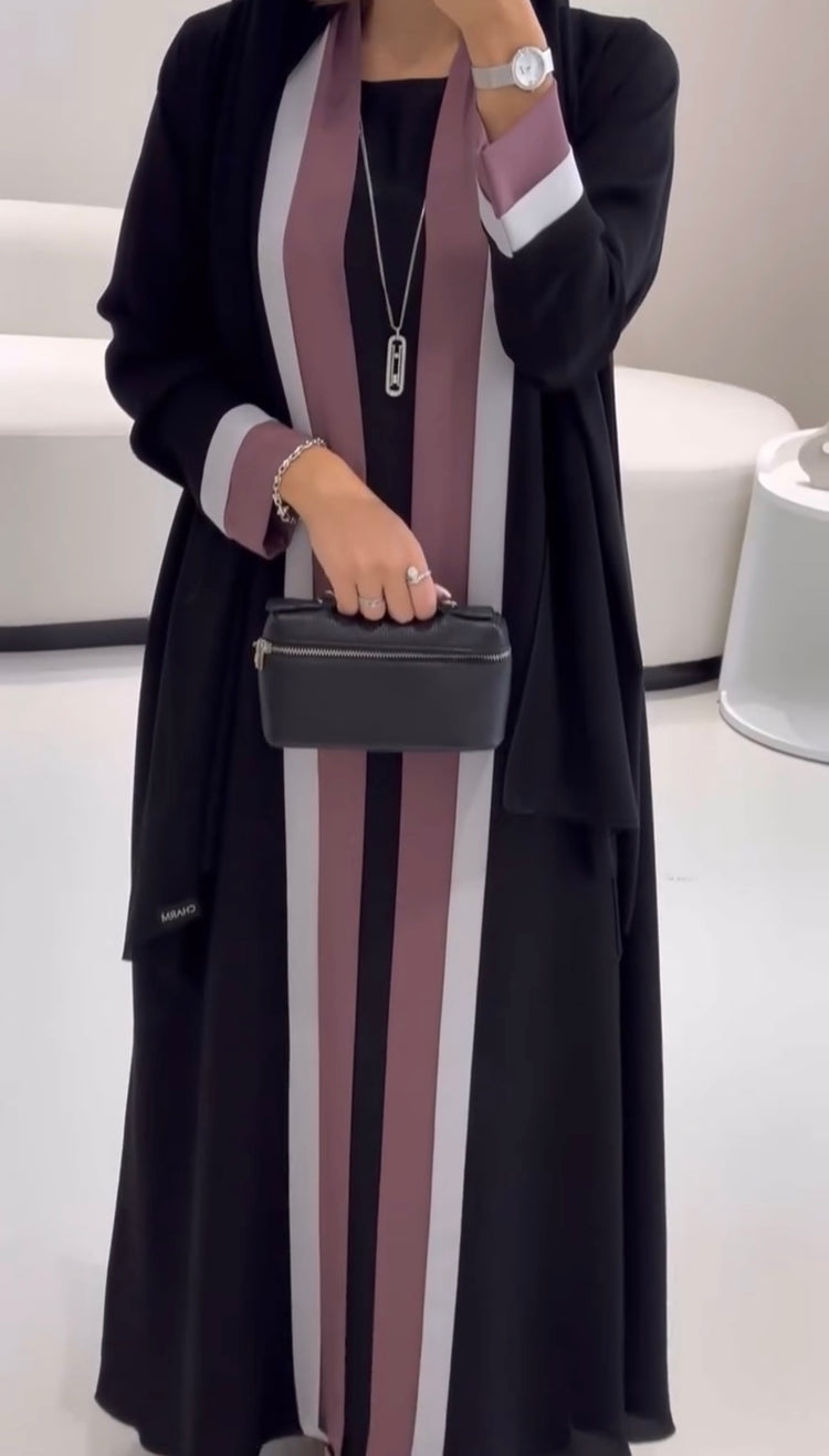 Elegant Striped Double Georgette Abaya Set