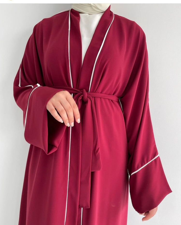 Elegant Contrast-Trim Abaya Set