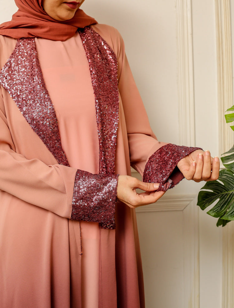 Blush Ombre Abaya with Sequin Accents